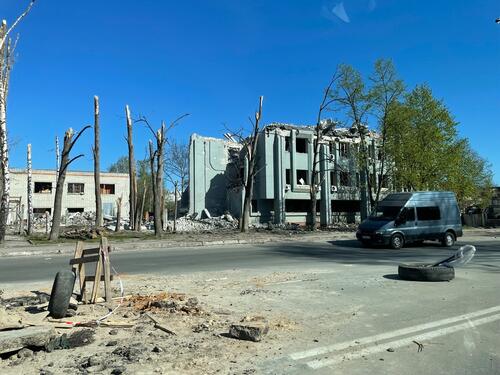 Damaged buildings in Chernihiv
